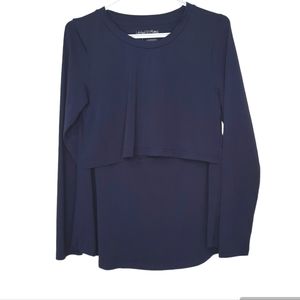Nursing Long Sleeve Layered Top - Navy
